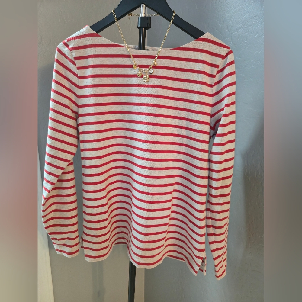 JCrew Red Stripe Long Sleeve Top + J.Crew Gold Charm Necklace Bundle